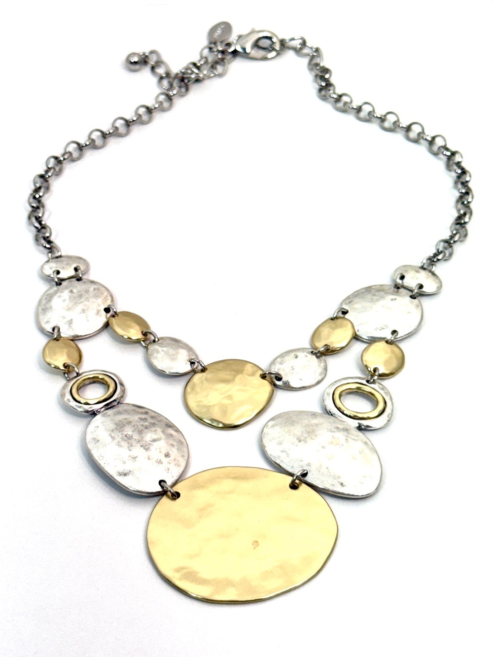CHICO’S Two-Tone Hammered Disc Statement Necklace NWOT